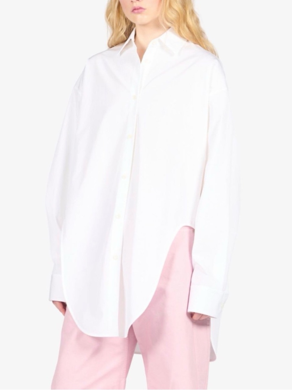 LOEWE curved hem asymmetric long line white cotton poplin button down - size 34